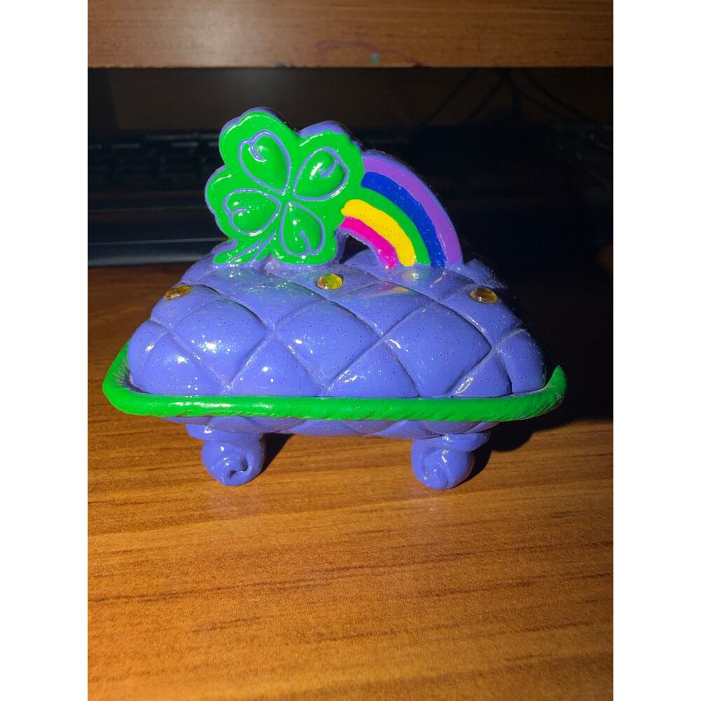 Vintage Y2K Claires Purple Green Ceramic Lucky Trinket Mini Treasure Box Clover